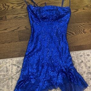 Sequin Cowl Neck Dress in Blue